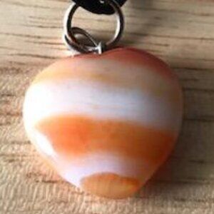 Artisan Heart Pendant Orange & White Brazilian Crystal Agate Gemstone Necklace